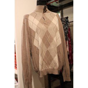 Tasso Elba Men Sweater with collar zipper Brown -white checker Size M